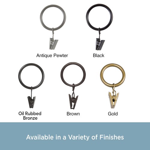 Kenney – Curtain Rings, Durable Black Metal Rings with Smooth Glide, Fits 1"–1-1/4" Diameter Curtain Rods, Oil Rubbed Bronze, 14-Pack