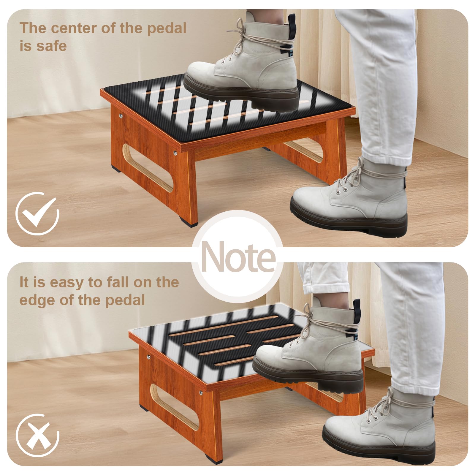 Step Stool, Bed Steps for High Beds for Adults with Non-Slip Rubber Stepping Surface and Handles, 450 LBS Capacity for Bedroom Kitchen Bathroom, or Bedside, Senior Support (Brown)