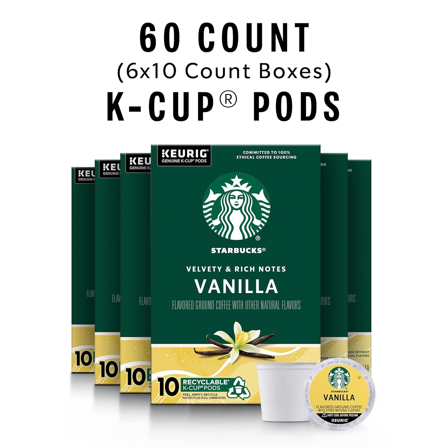 Starbucks K-Cup Coffee Pods - Vanilla Flavored Hot or Iced Coffee | 60 Count Keurig Pods