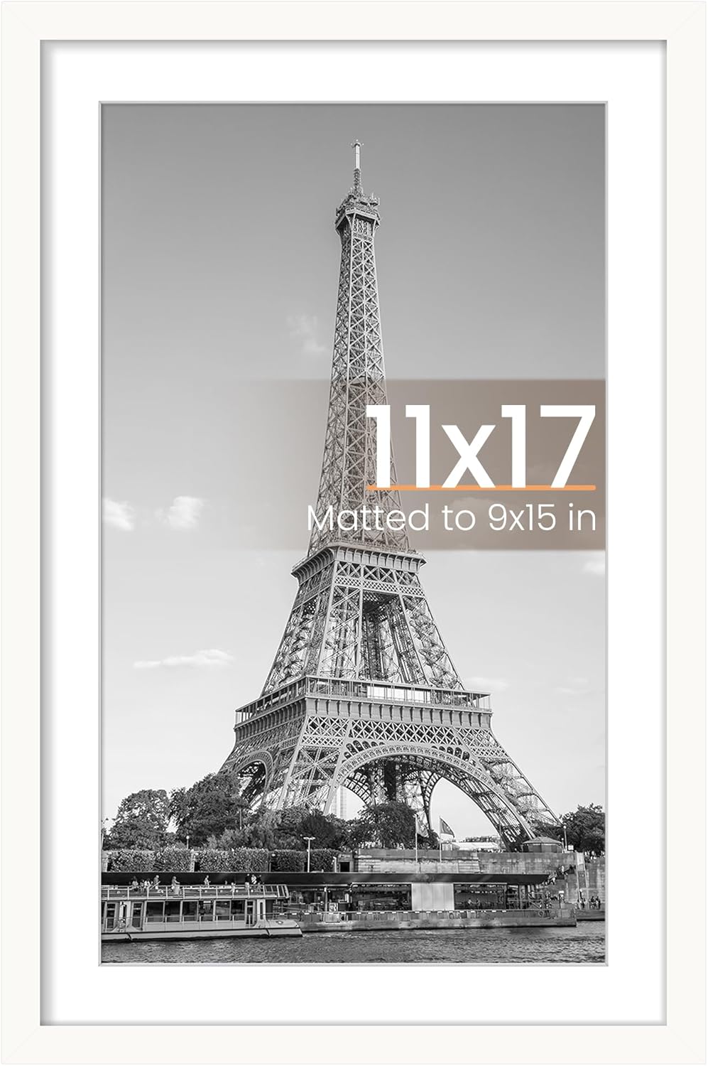 Upsimples 11x17 Picture Frame - Versatile Display for 9x15 with Mat or 11x17 Without | White, 1 Pack