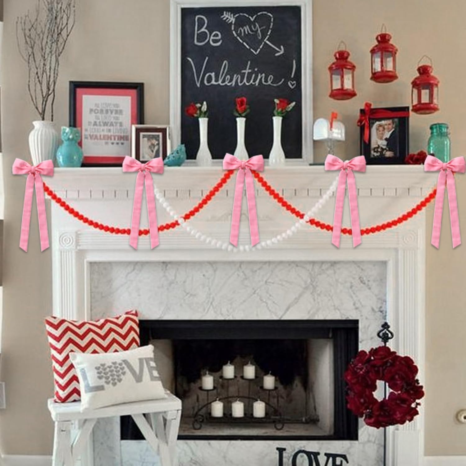 Skiennix 12Pcs Pink Velvet Bows | Elegant Valentine's Day Tree Decorations - 5in x 10in Ornaments for Home & Weddings