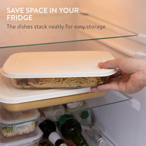 Navaris Glass Baking Dish Set - 4-Piece Casserole Dishes with Lids, 1.7qt & 2.3qt | Oven Safe Bakeware