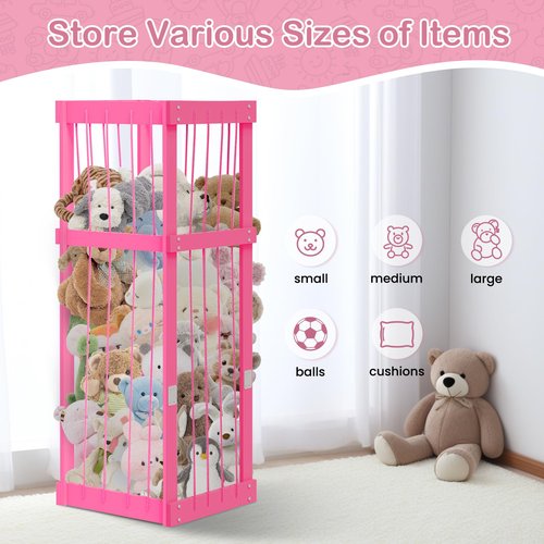 storenization Stuffed Animal Zoo Wood, Large Stuffed Animal Storage Plushies Storage, Pink Toy Storage Organizer for Kids Room Nursery Play Room Bedroom