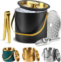 4L Ice Bucket, Ice Bucket with Silicone Sealing Ring Double-wall Vacuum Insulation Champagne Buckets with Filter Layer Ice Tongs Ice Scoop (Black)