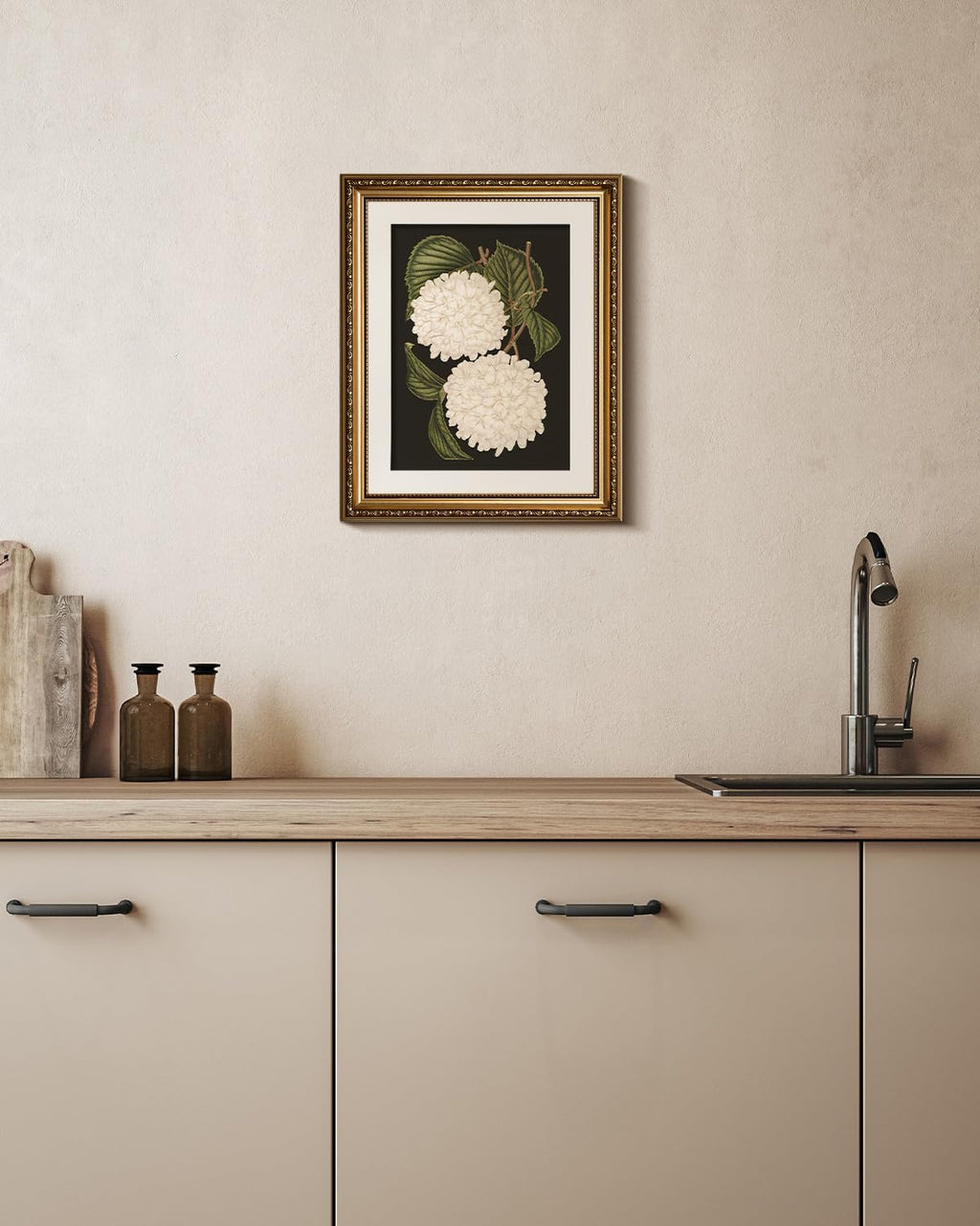 VIYYIEA Gold Framed Wall Art - White Hydrangea Canvas Print for Elegant Home Decor | 13x16in