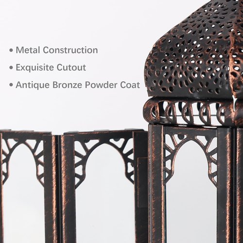 DECORKEY Vintage Lantern - Medium Size Moroccan Hanging Lantern with Clear Glass for Indoor & Outdoor Decor