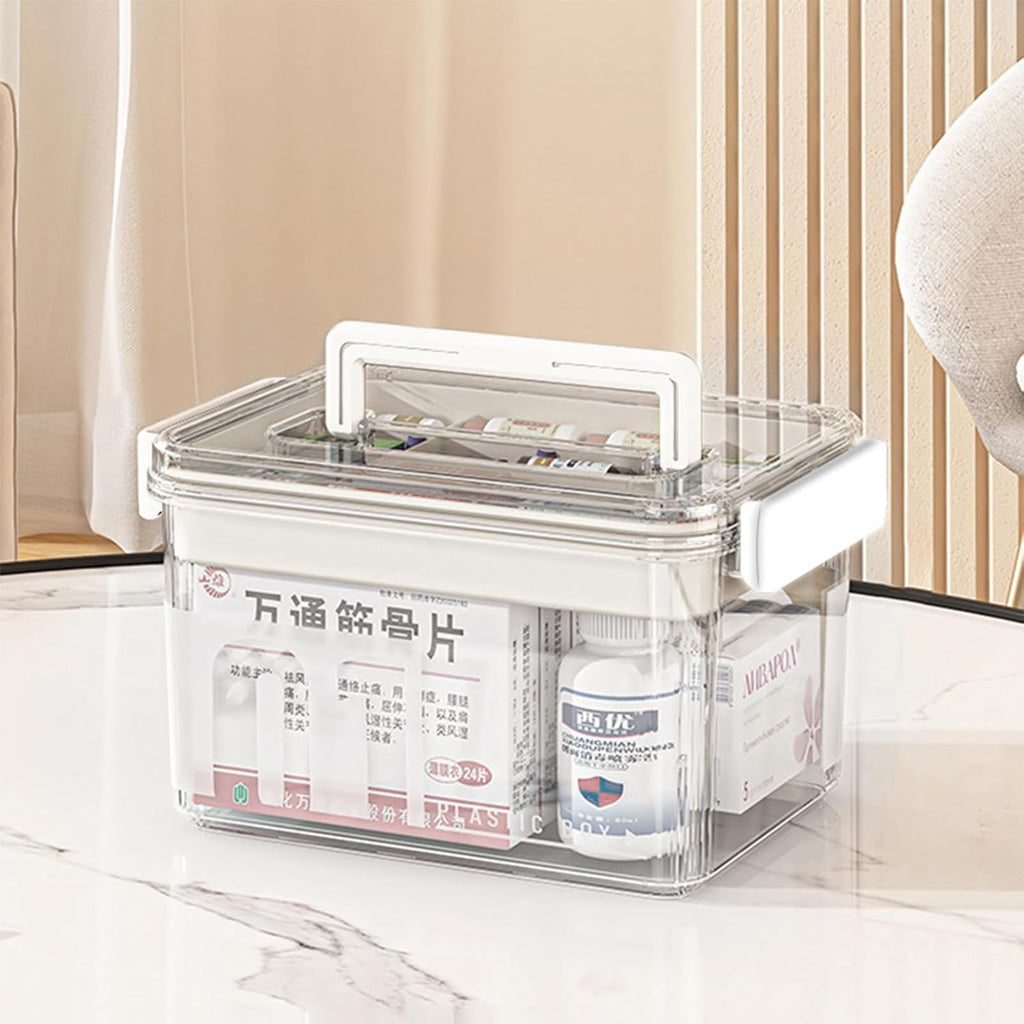 Skiennix Medicine Storage Box - Clear Plastic Organizer with Removable Tray for Home & Travel