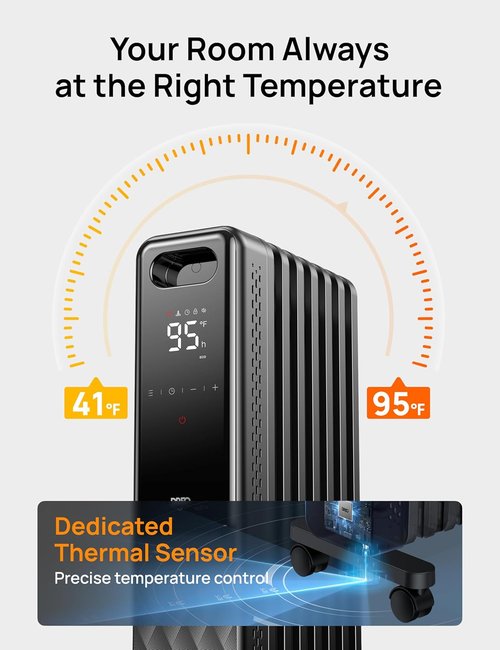 DREO Electric Radiant Heater - 1500W Oil Filled Radiator with Remote Control & 24h Timer | Quiet & Safe for Large Rooms
