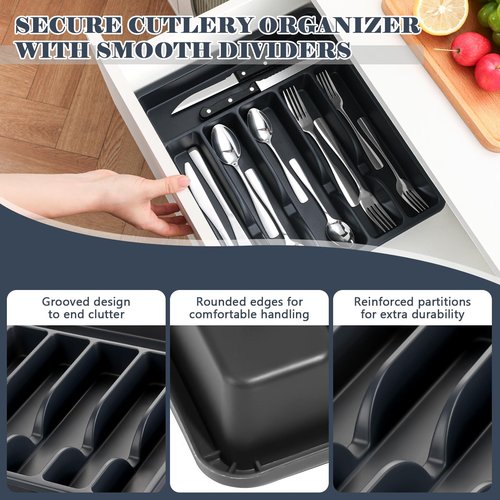 BEWOS 49-Piece Silverware Set with Organizer - Stainless Steel Silverware Set for 8 with Steak Knives and Drawer Organizer, Mirror Polished Flatware Set for Home and Restaurant, Dishwasher Safe
