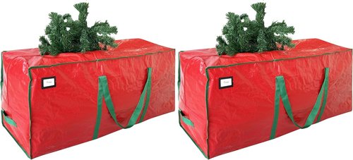 Cosy Family Christmas Tree Storage Bag - Durable Extra Large 7.5 ft Holiday Tree Bag with Reinforced Handles & Dual Zippers - Red (Pack of 2)