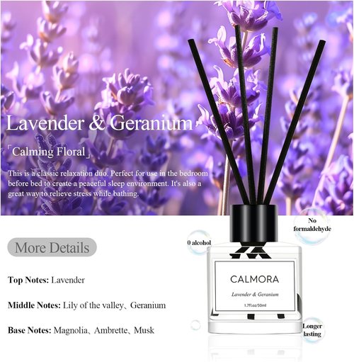 CALMORA Essential Oil Reed Diffuser Set - 3-Pack 50ml Flameless Room Air Freshener | Perfect for Bedroom & Bathroom