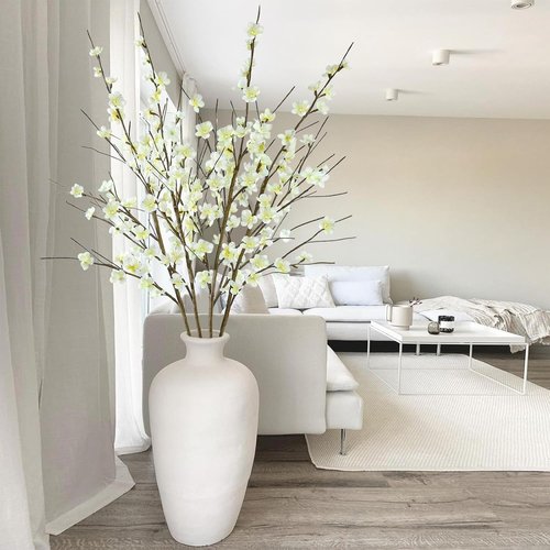 Krissing Artificial Cherry Blossom Branches - 39” Tall White Faux Flowers for Home & Wedding Decor