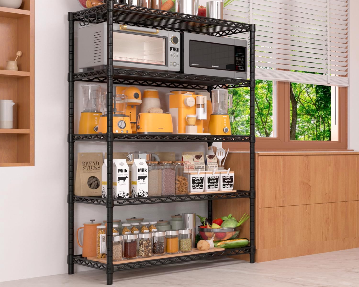 PrimeZone Wire Metal Storage Shelves - Heavy Duty 5-Tier Adjustable Garage Organizer Rack | NSF-Certified, 35.5" W x 14" D x 72" H, Black