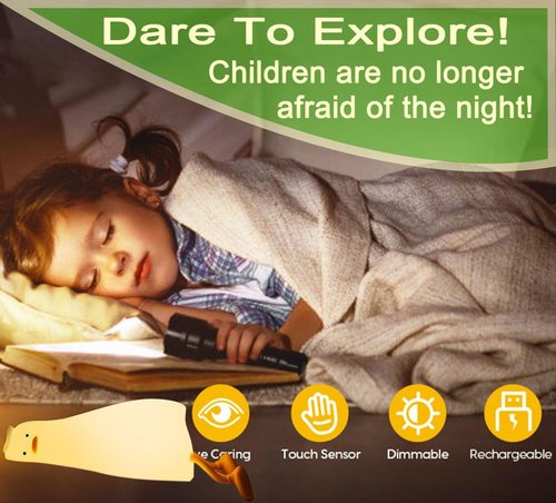 DREAMING MY DREAM Cute Duck Night Light - Rechargeable LED Lamp with 3-Level Dimming | Fun Nursery Gift