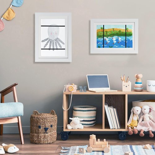 MammyGol 2-Pack Kids Art Frames in White, Picture Frame Displays 8.5x11 without Mat, Front Opening Kids Artwork Frames Changeable, Storage Frame for Wall Tabletop, Holds 50-150 Pcs