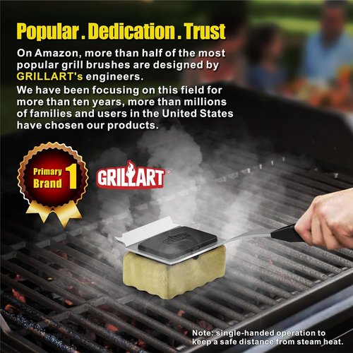 GRILLART Grill Brush Bristle Free, Replaceable BBQ Cleaning Head (No Handle), Safe Replacement Cleaning Pad for Cast Iron/Stainless-Steel Grates - Black