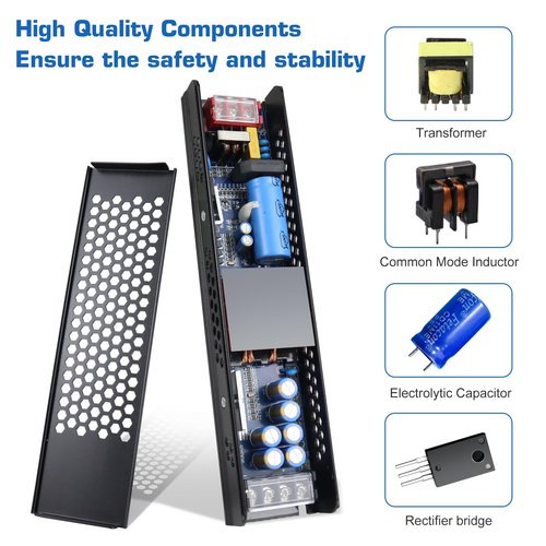 PZETCEIR LED Driver 24V 200W 8.3A Slim LED Power Supply, AC 100-250V to 24V DC Adapter, Constant Voltage Transformer for LED Strip Lights, Bulbs, Garden Light, Cabinet Lights