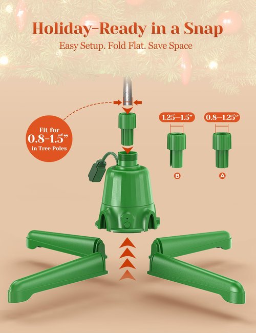 (2025 Upgrade) Rotating Christmas Tree Stand with Remote Control, Stable 360 Revolving Tree Base Stand, Up to 7.5ft 90lb. Adjustable Christmas Tree Holder for Xmas Tree, Artificial Tree (Green)