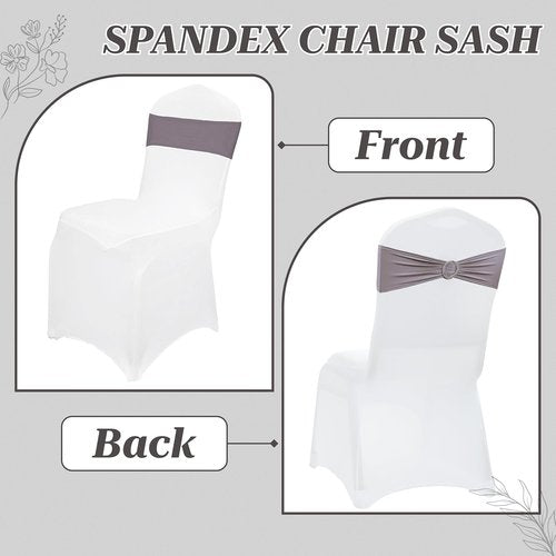 MDS Spandex Chair Sashes - Pack of 200 Elastic Stretch Bows with Buckle Slider | Silver Gray