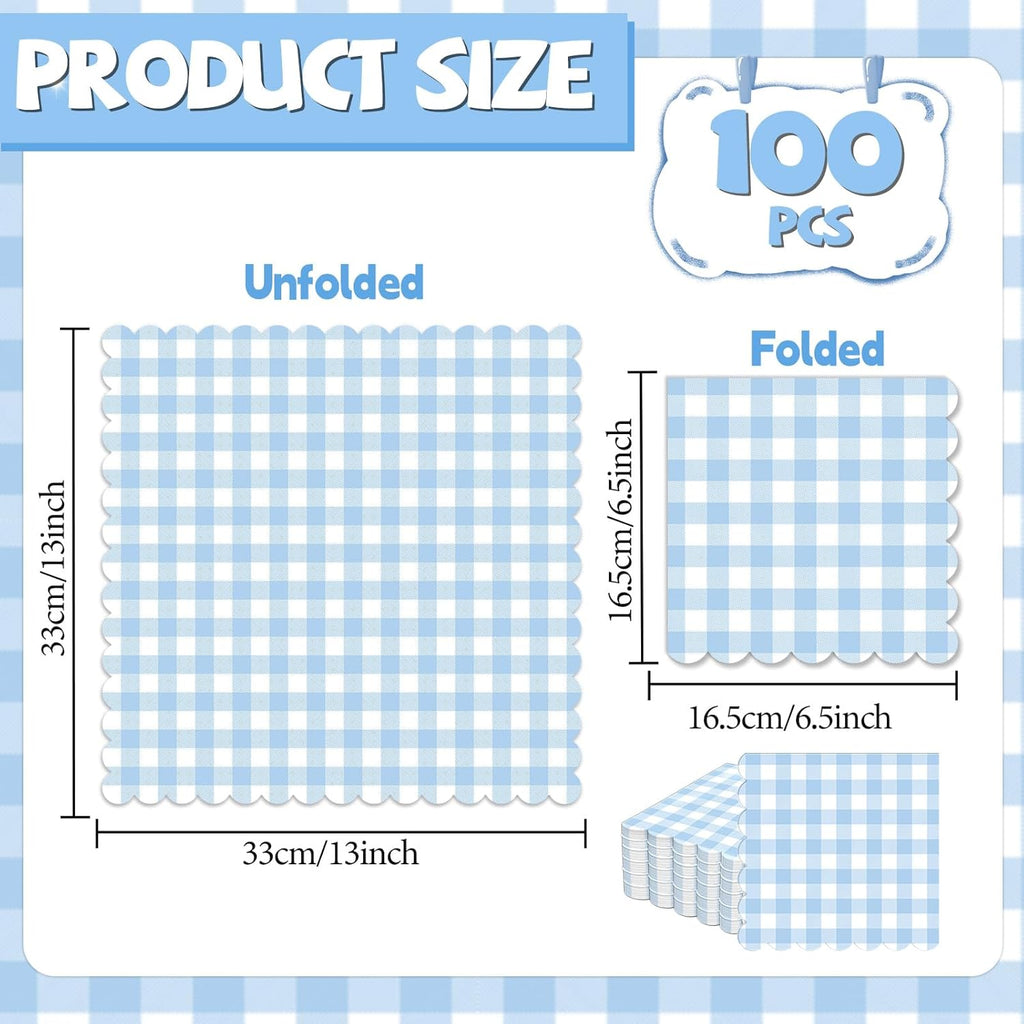 Regine Switzerland 100Pcs Blue & White Scalloped Napkins - 6.5in Disposable Party Supplies for Weddings & Showers