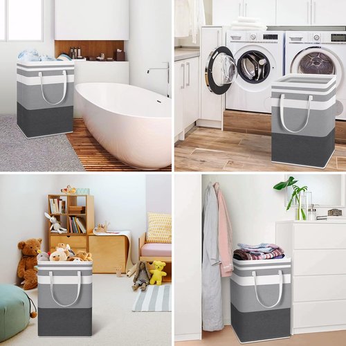 HomeHacks Large Waterproof Laundry Baskets - Collapsible Hampers with Reinforced Handles | Grey & Blue (75L Each)