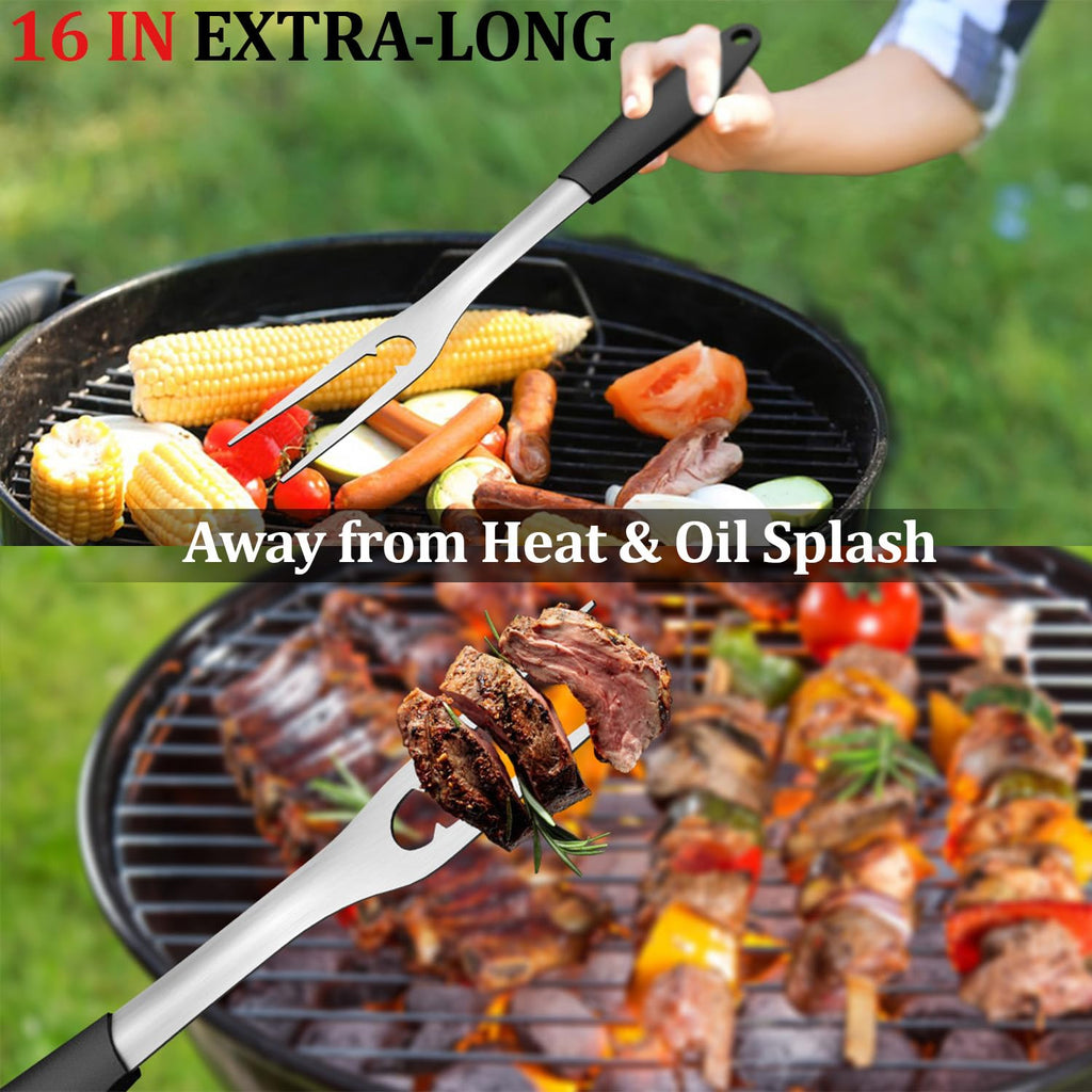 Svailse 2 Pcs Grill Spatula Accessories Set, Heavy Duty BBQ Grill Tools Utensils Kit with Extra Thick Stainlsee Steel Fork and Multi-Function Spatula for BBQ Grilling