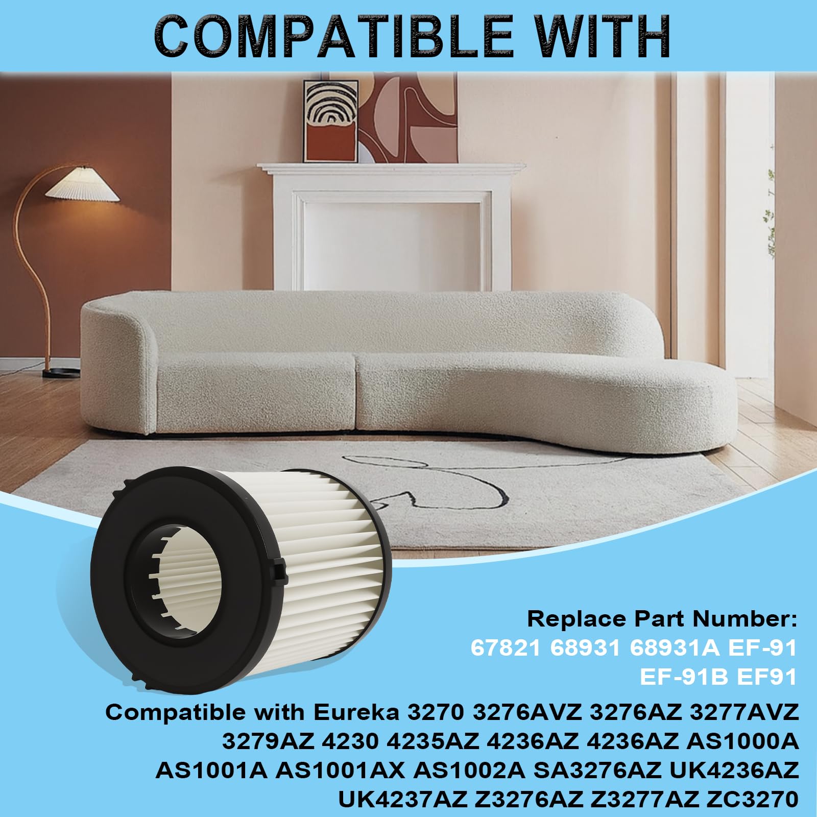 Podoy DCF-21 Vacuum Filter Compatible with Eureka Airspeed AS1000 EF91B 67821 68931 68931A EF91 EF-91 EF-91B Washable Reusable Vacuum Filter Replacement 3271AVZ 3271BLU (Pack of 2)