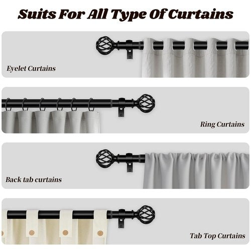 Curtain Rods for Windows 48-90 Inch(4-7.5Ft), Matte Black Decorative Curtain Rod Adjustable, Heavy Duty 1 Inch Drapery Rod for Living Room Bedroom Kitchen