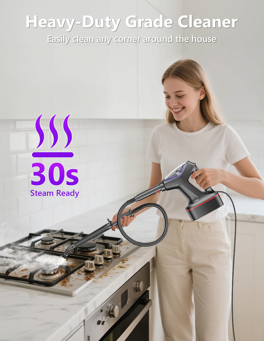 Steam Mop for Floor Cleaning, Heavy Duty All-in-One Steam Cleaner for Home with Detachable Handheld Steamer, for Hardwood, Tile, Walls, Grout, Windows, Furniture and Decks
