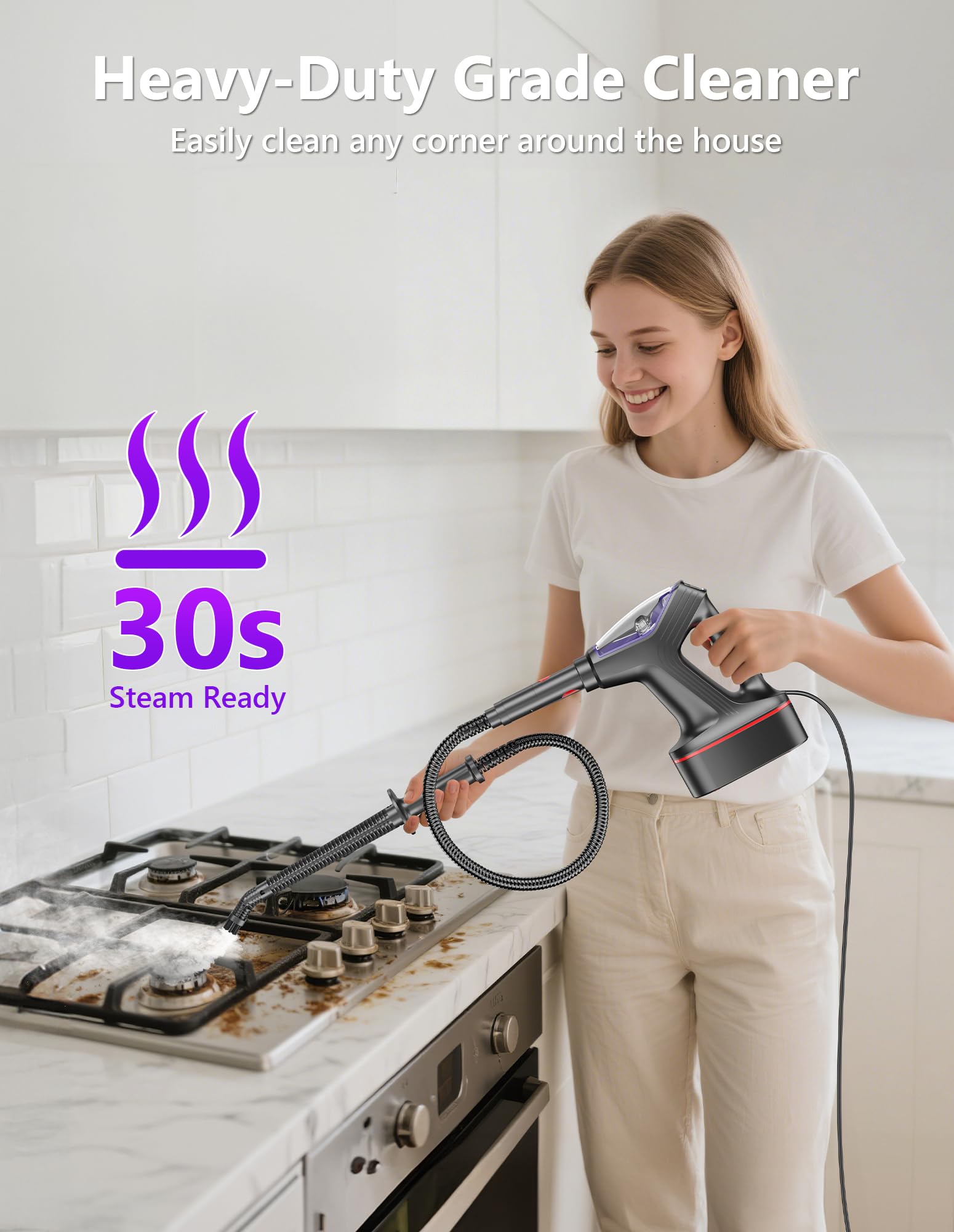 Steam Mop for Floor Cleaning, Heavy Duty All-in-One Steam Cleaner for Home with Detachable Handheld Steamer, for Hardwood, Tile, Walls, Grout, Windows, Furniture and Decks