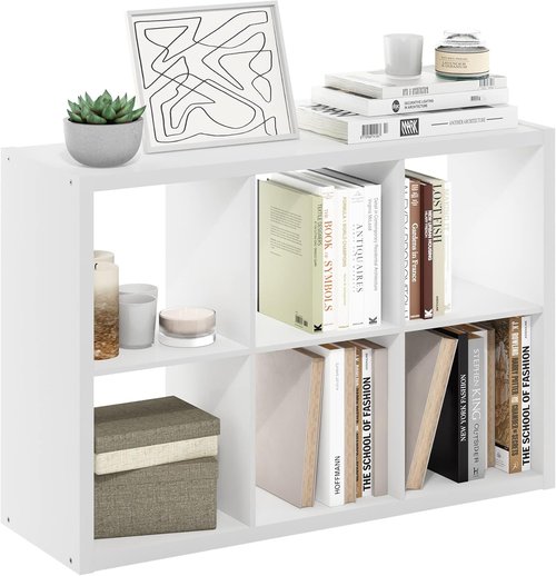 Furinno 6-Cube Bookshelf - Extra Thick Frame & Reversible Design | 14.6" x 44" x 30", White
