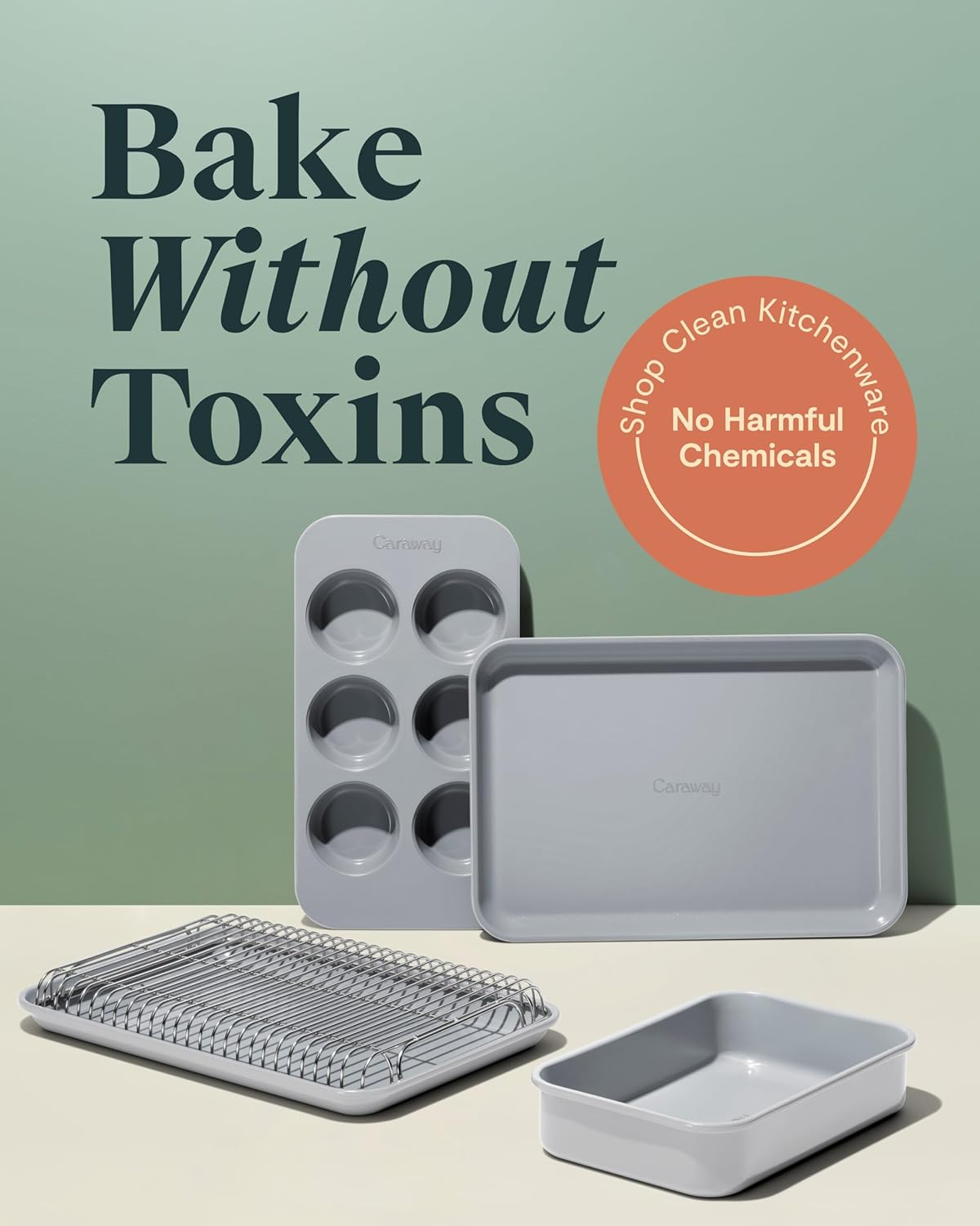 Caraway Mini Bakeware Set - Non-Stick, Non-Toxic Ceramic Pans for Small Kitchens | Gray Baking Essentials