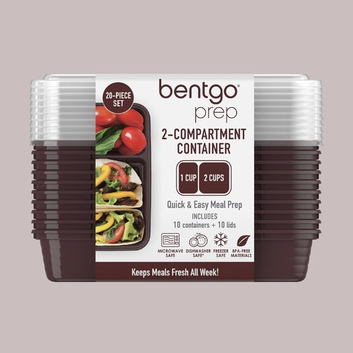 Bentgo Prep - 20-Piece 2-Compartment Reusable Meal Prep Containers with Lids, PFAS & BPA Free Materials, Durable, Microwave, Freezer, & Dishwasher Safe To Go Food Storage (Burgundy)
