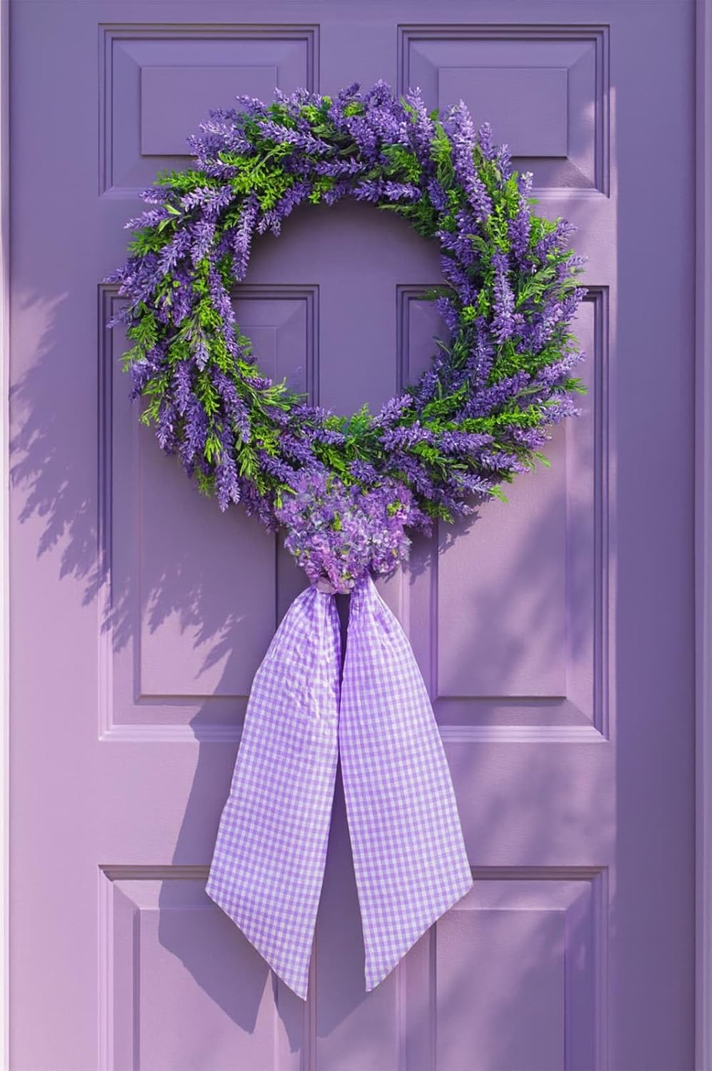 Purple Gingham Wreath Bow Set by Elegant Farmhouse - 2 Pack Door Decoration, 5.12" Wide x 54.33" Each