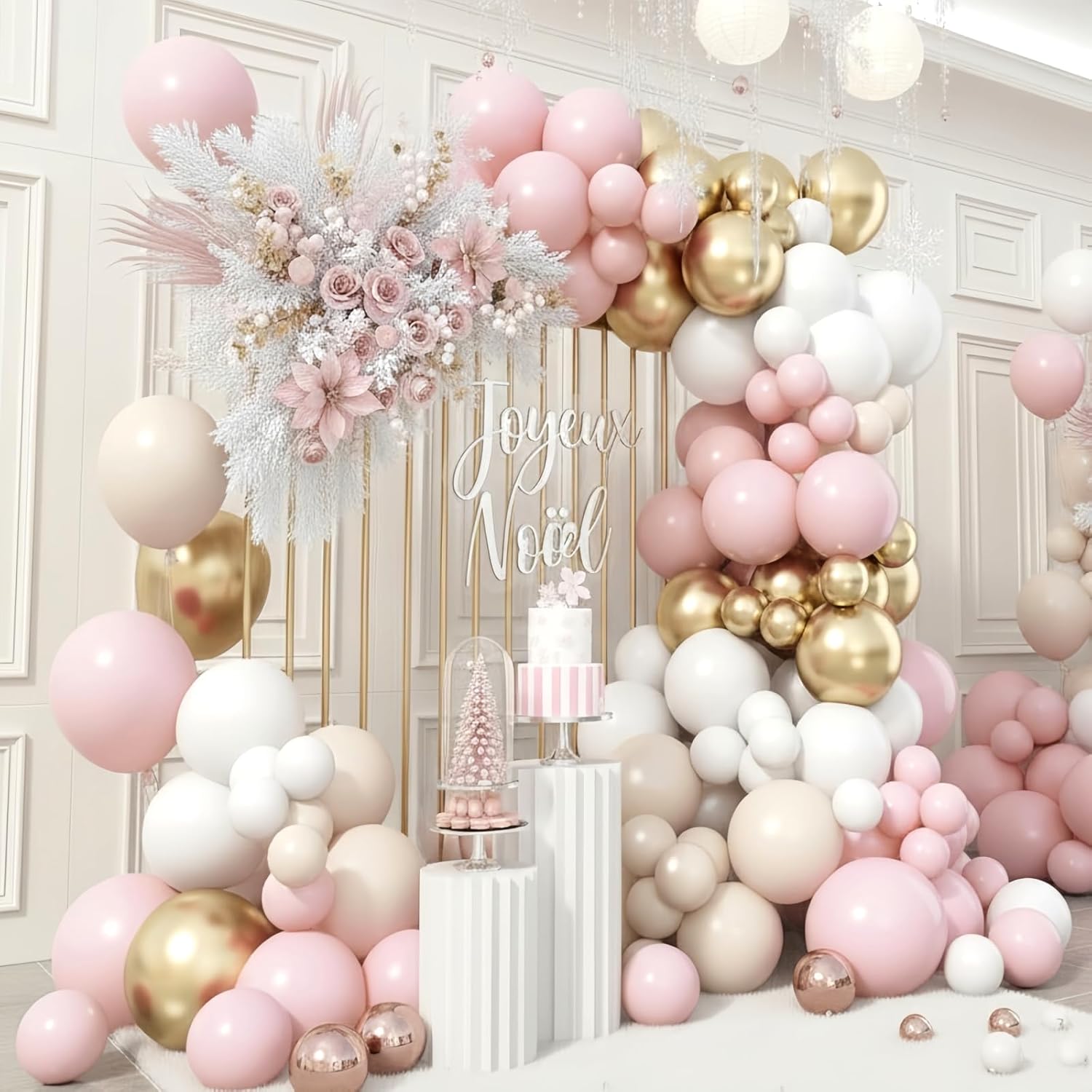 Skiennix Pink Beige Gold Balloon Garland Arch Kit - 109 Pieces Blush Pastel Balloons for Birthday & Wedding Decor