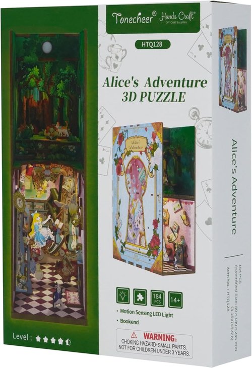 Hands Craft DIY Book Nook Kit - Miniature House with LED Lights | 3D Wooden Puzzle Bookends