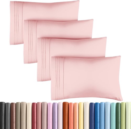 King Pillow Cases by Luxurious Home | Ultra Soft Hotel Quality - Wrinkle Free & Stain Resistant - 4 Piece Set in Baby Pink