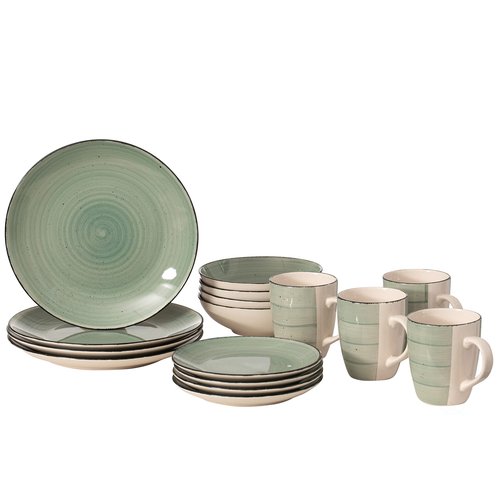 16 PC Spin Wash Dinnerware Dish Set for 4 Person | Mugs, Salad and Dinner Plates and Bowls Sets, Stylish Dishes with Highly Chip and Crack Resistant, Dishwasher and Microwave Safe, Green. QI004502.GN