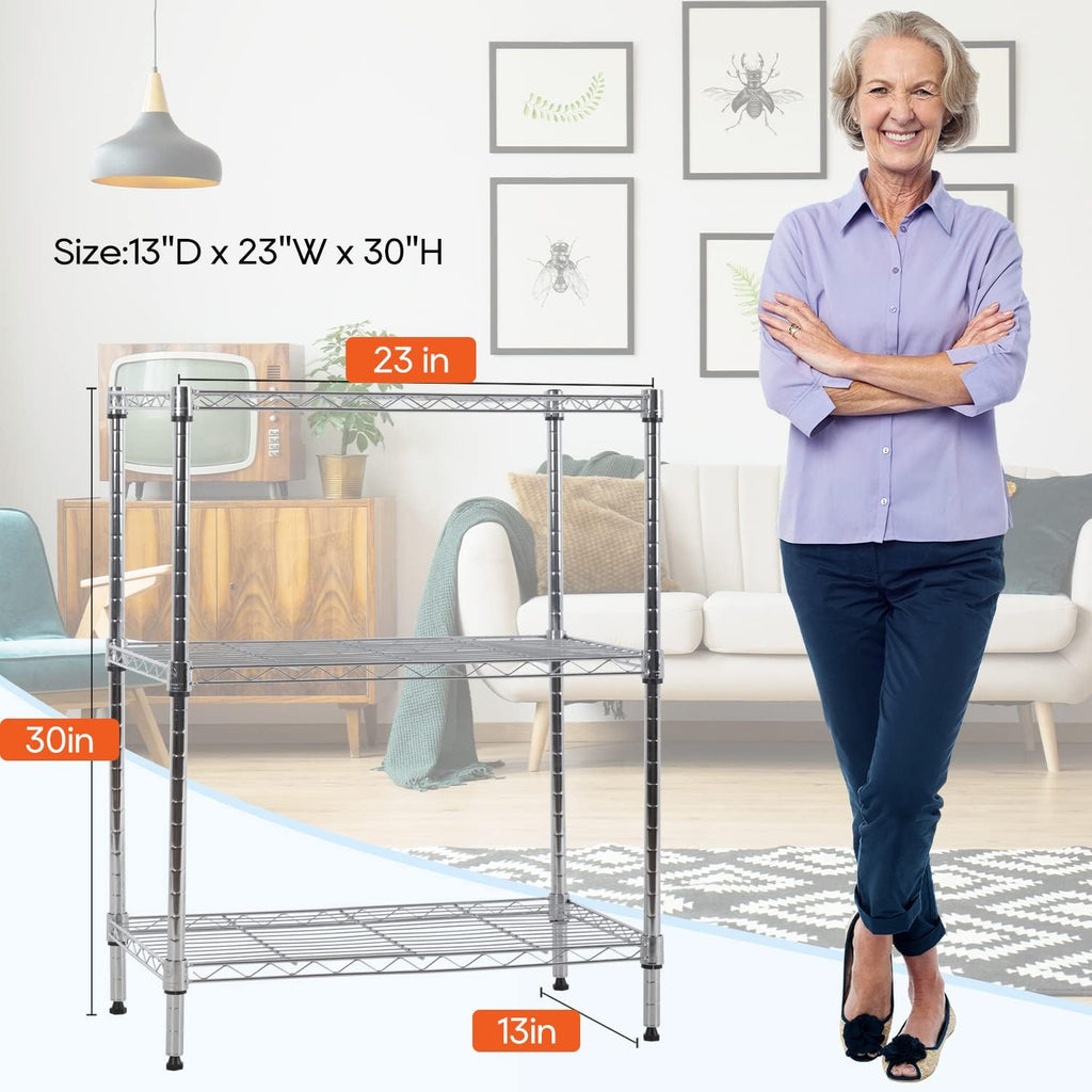 BestOffice Adjustable Metal Storage Shelves - 3-Tier Wire Shelving Unit | 450Lbs Capacity, Chrome Finish