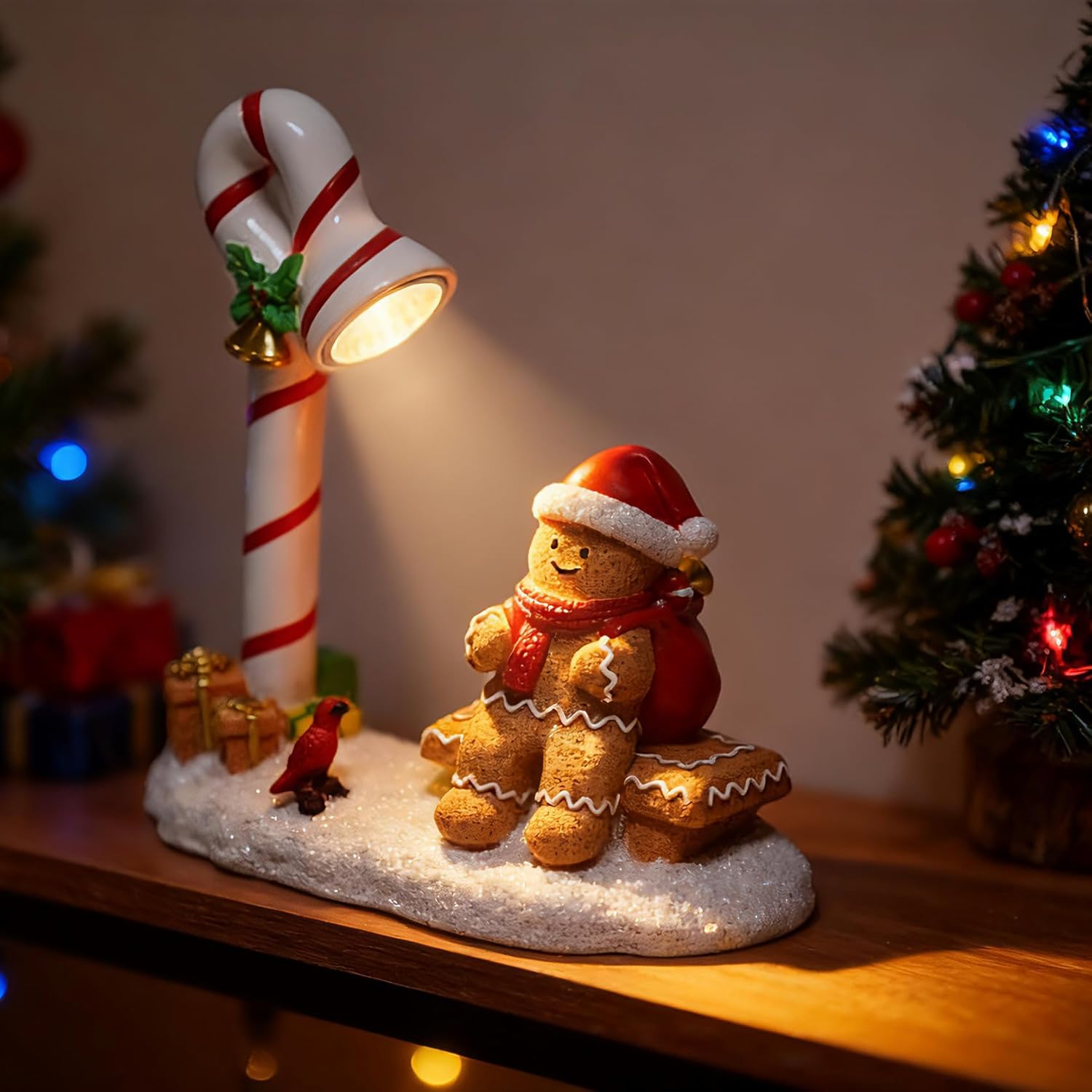 Skiennix Christmas Gingerbread Man Figurines - Cute Indoor Home Decor for Tabletop & Fireplace