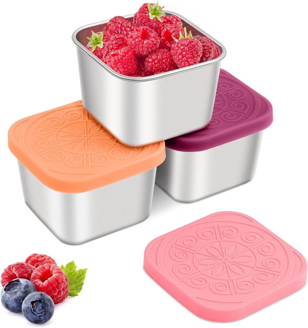 Qukaka Stainless Steel Snack Containers - Leak-Proof, Easy Open, 7.2oz | Reusable Lunch Box Set (3-Pack)