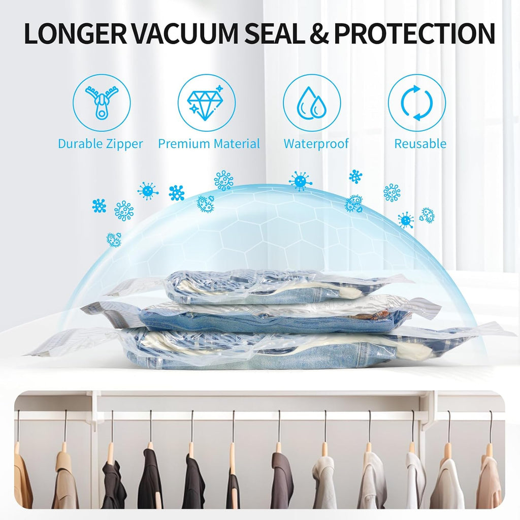 Skiennix Vacuum Seal Bags - 16 PCS Compression Storage Solution with Electric Air Pump for Travel & Bedding