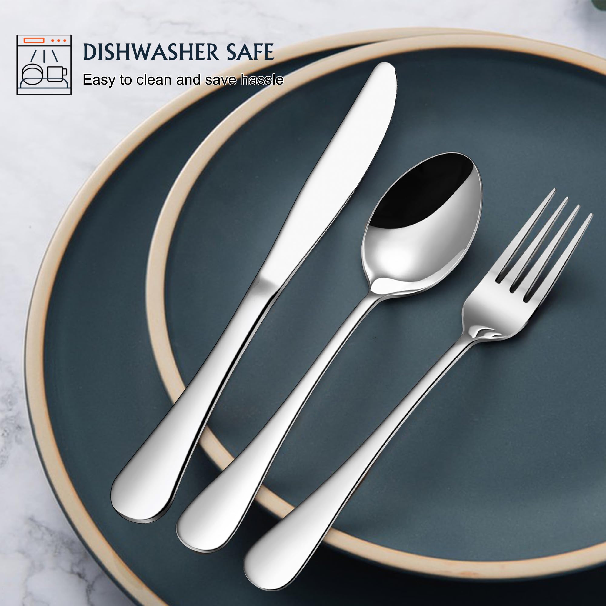E-far Forks Spoons and Knives Set for 6, 18 Pieces Stainless Steel Silverware Set, Food Grade Flatware Cutlery Sets for Home Kitchen Restaurant, Mirror Finish, Dishwasher Safe