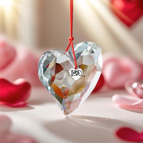 H&D HYALINE & DORA Valentine's Day Heart Ornament Clear Heart Crystal Ornaments 2026 Glass Prism Hanging Ornament for Party Home Wedding Decor