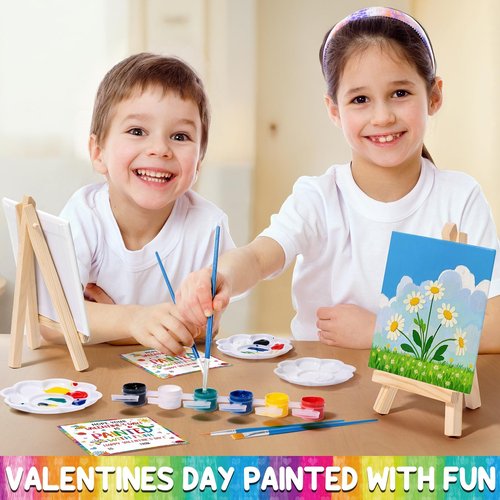 Asoulin 24 Set Mini Acrylic Paint Kit with Canvas, Wooden Easel, Brushes, Palette, Painting Kits for Kids Girls Boys, Art Set Gifts for Classroom Prizes Birthday Party Favors Easter Basket Stuffers