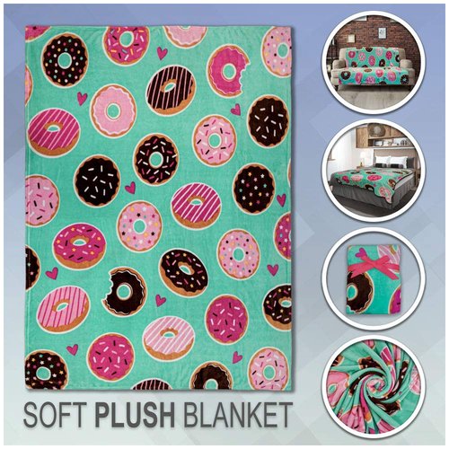 Donut Day Dreams Super Soft Throw Blanket - 50x60 Throw Blanket for Bedroom, Living Room, Spring Time, Holidays, Kids, Babies, Adults & Decor, Gifts Blue Donuts Blanket