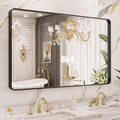 LOAAO Black Metal Framed Bathroom Mirror - 40x24 Inch Rounded Rectangle, Anti-Rust, Versatile Hanging Options