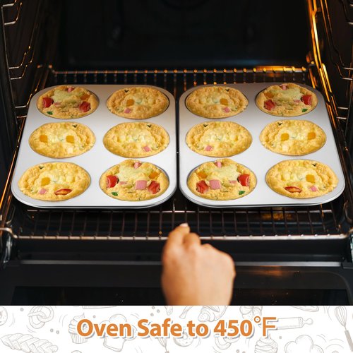 E-far Muffin Top Pan Set of 2, Stainless Steel 6-Cavity Shallow Cupcake Pan for Baking Whoopie Pie, Yorkshire Pudding, Eggs, Cornbread, Drop Cookies, Non-toxic & Standard Size, Oven & Dishwasher Safe
