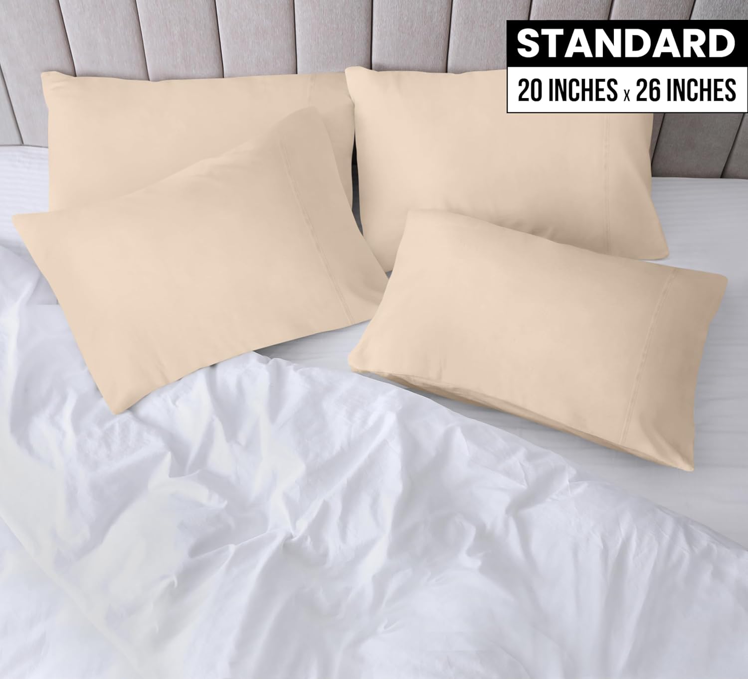 Utopia Bedding Standard Pillow Cases - 4 Pack Soft Brushed Microfiber - Fade Resistant 20 x 26 Inches | Beige
