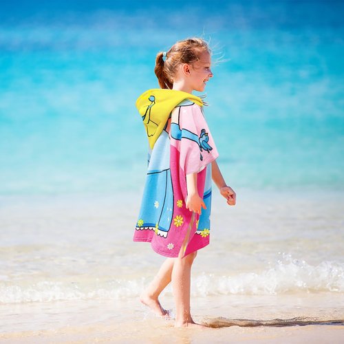 ARNUAETY Princess Kids Hooded Towel for Toddler Girls Soft and Absorbent Poncho Hooded Kids Towel for Beach Bath and Swim, 47.2" L x 23.6" W